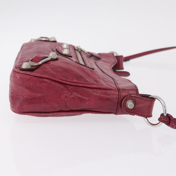 Balenciaga Giant Hip Shoulder Bag Leather Wine Red Silver 230640 Auth 209295V