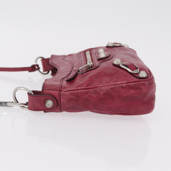 Balenciaga Giant Hip Shoulder Bag Leather Wine Red Silver 230640 Auth 209295V