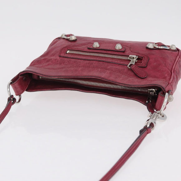 Balenciaga Giant Hip Shoulder Bag Leather Wine Red Silver 230640 Auth 209295V