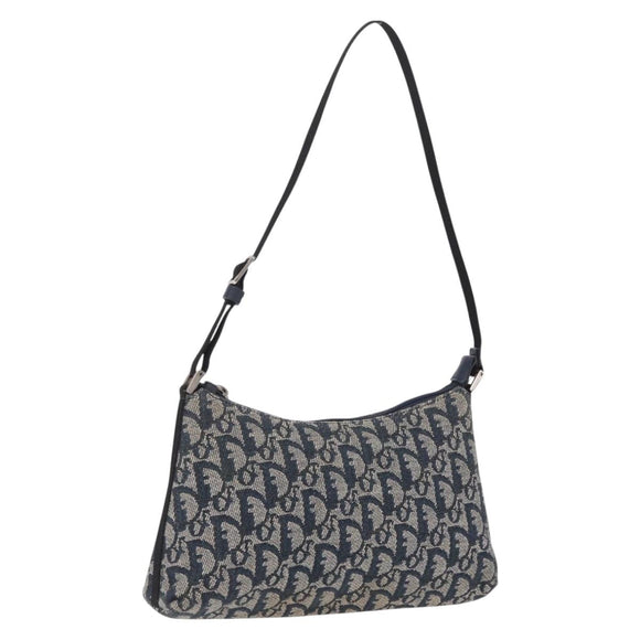 Christian Dior Trotter Canvas Accessory Pouch Navy Silver Auth 209296