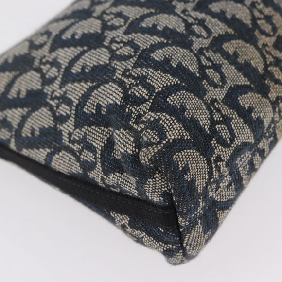 Christian Dior Trotter Canvas Accessory Pouch Navy Silver Auth 209296