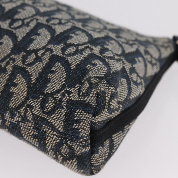 Christian Dior Trotter Canvas Accessory Pouch Navy Silver Auth 209296