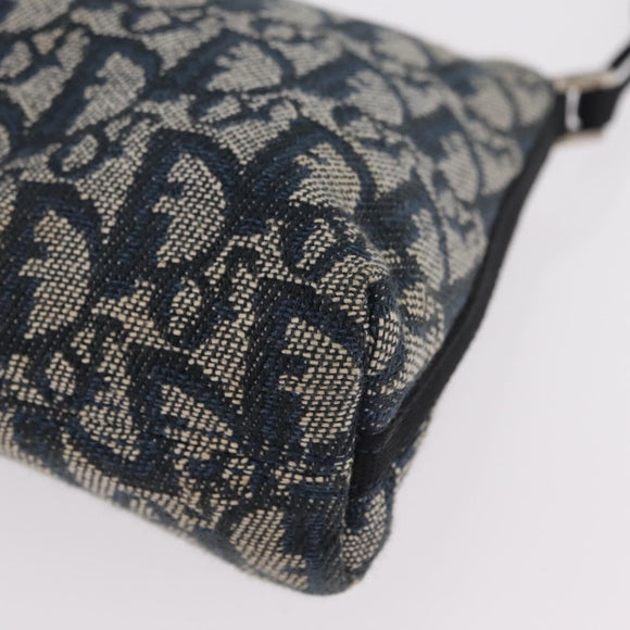 Christian Dior Trotter Canvas Accessory Pouch Navy Silver Auth 209296