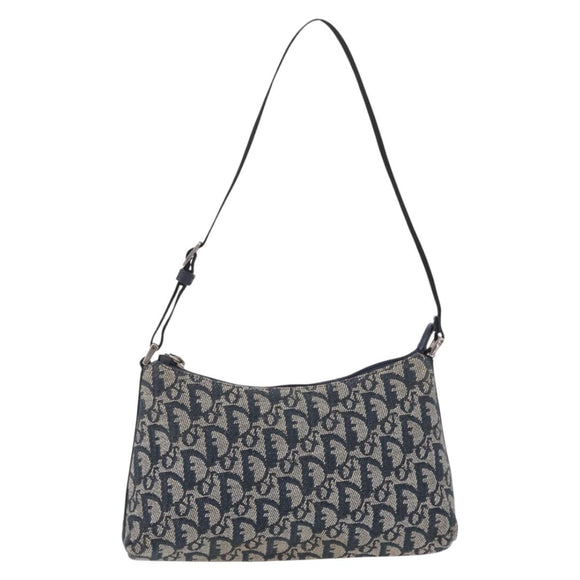Christian Dior Trotter Canvas Accessory Pouch Navy Silver Auth 209296