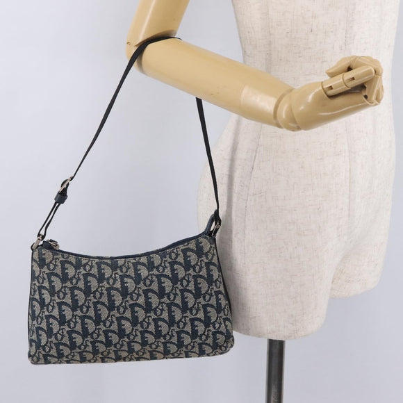 Christian Dior Trotter Canvas Accessory Pouch Navy Silver Auth 209296