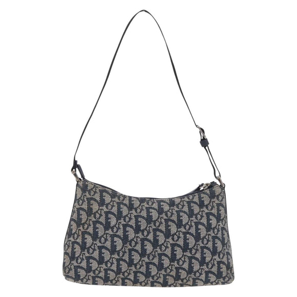 Christian Dior Trotter Canvas Accessory Pouch Navy Silver Auth 209296