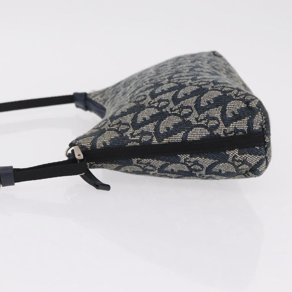 Christian Dior Trotter Canvas Accessory Pouch Navy Silver Auth 209296