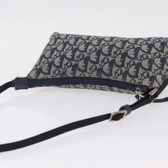Christian Dior Trotter Canvas Accessory Pouch Navy Silver Auth 209296