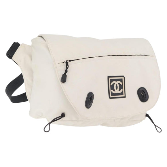 CHANEL Sports Line Shoulder Bag Nylon White Silver CC Auth 209311