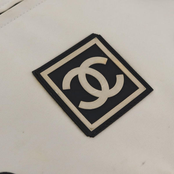 CHANEL Sports Line Shoulder Bag Nylon White Silver CC Auth 209311