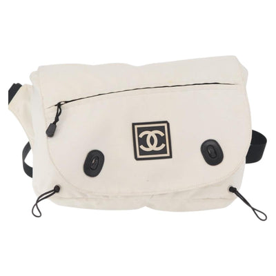 CHANEL Sports Line Shoulder Bag Nylon White Silver CC Auth 209311 - 0