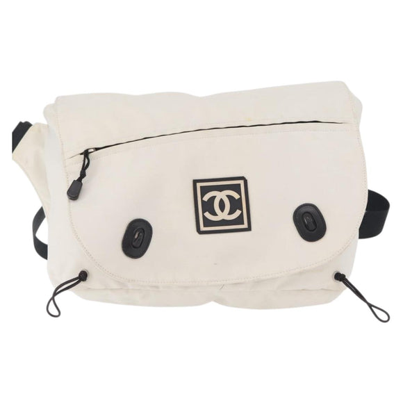 CHANEL Sports Line Shoulder Bag Nylon White Silver CC Auth 209311