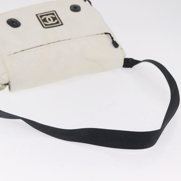 CHANEL Sports Line Shoulder Bag Nylon White Silver CC Auth 209311