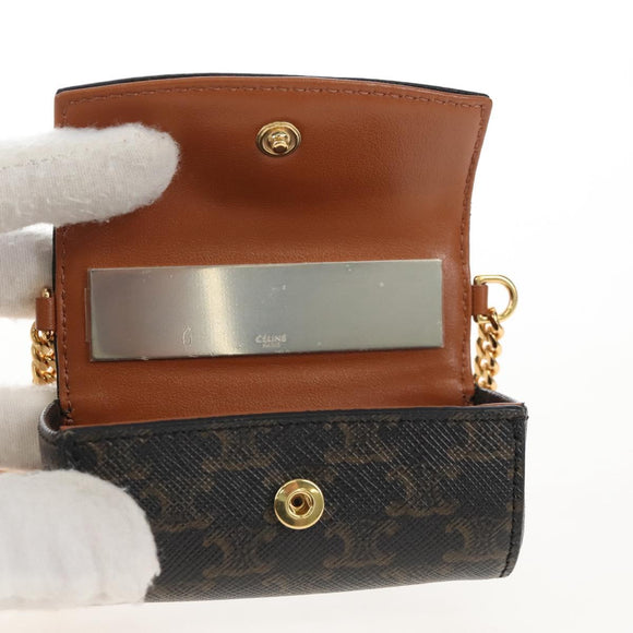 CELINE Macadam Canvas Lip Case Cosmetic Pouch PVC Brown Gold Auth 209315V