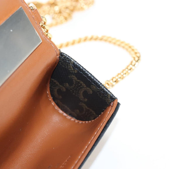 CELINE Macadam Canvas Lip Case Cosmetic Pouch PVC Brown Gold Auth 209315V