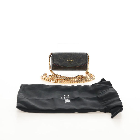 CELINE Macadam Canvas Lip Case Cosmetic Pouch PVC Brown Gold Auth 209315V