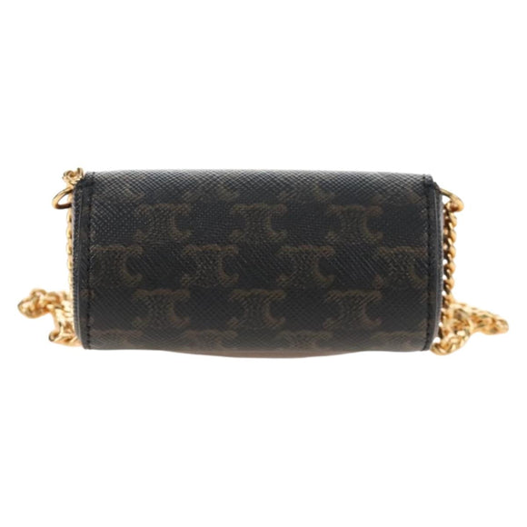 CELINE Macadam Canvas Lip Case Cosmetic Pouch PVC Brown Gold Auth 209315V