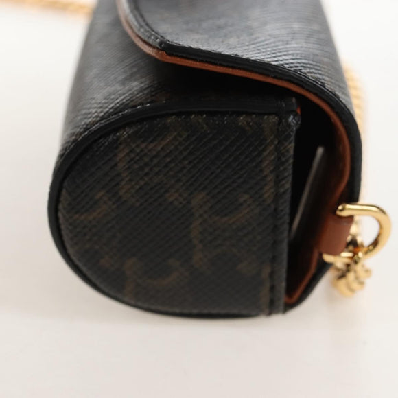 CELINE Macadam Canvas Lip Case Cosmetic Pouch PVC Brown Gold Auth 209315V