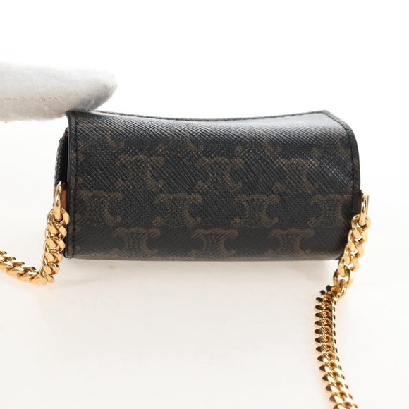CELINE Macadam Canvas Lip Case Cosmetic Pouch PVC Brown Gold Auth 209315V