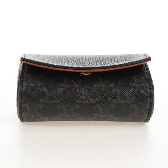 CELINE Macadam Canvas Lip Case Cosmetic Pouch PVC Brown Gold Auth 209315V