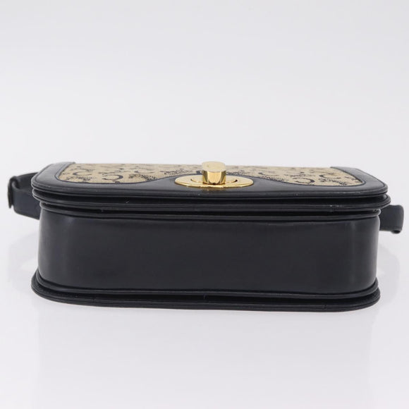 CELINE C Macadam Canvas Shoulder Bag Navy Gold Auth 209321
