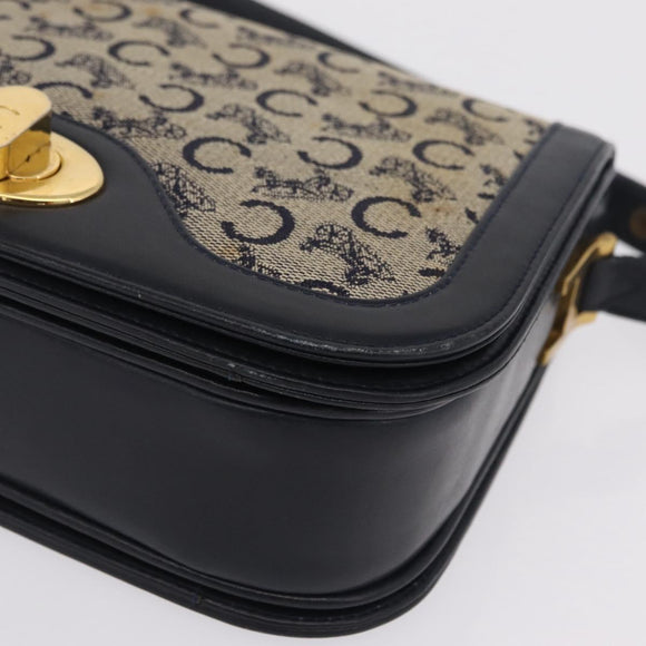 CELINE C Macadam Canvas Shoulder Bag Navy Gold Auth 209321