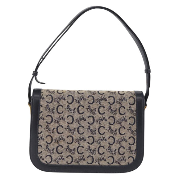 CELINE C Macadam Canvas Shoulder Bag Navy Gold Auth 209321