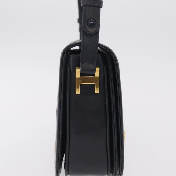 CELINE C Macadam Canvas Shoulder Bag Navy Gold Auth 209321