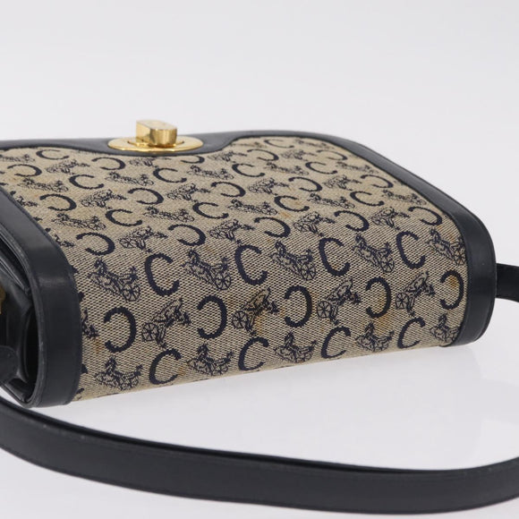 CELINE C Macadam Canvas Shoulder Bag Navy Gold Auth 209321
