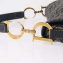 Christian Dior Trotter Canvas Double Saddle Shoulder Bag Navy Gold Auth 209322M-10