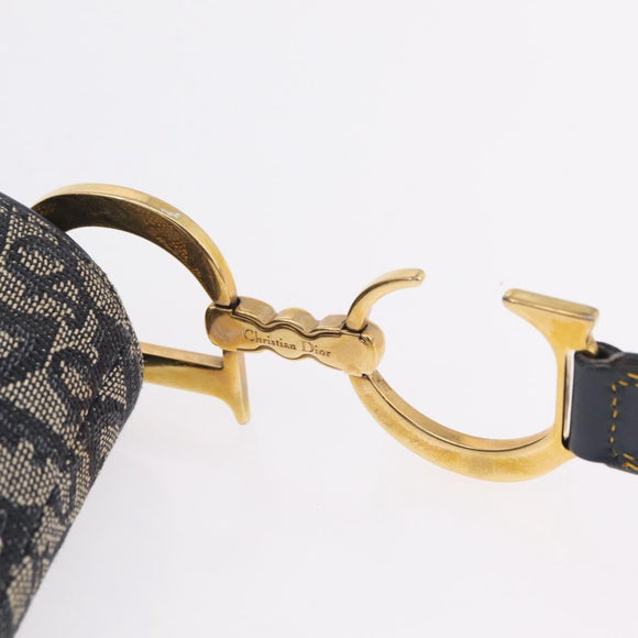 Christian Dior Trotter Canvas Double Saddle Shoulder Bag Navy Gold Auth 209322M