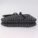 Christian Dior Trotter Canvas Double Saddle Shoulder Bag Navy Gold Auth 209322M-13