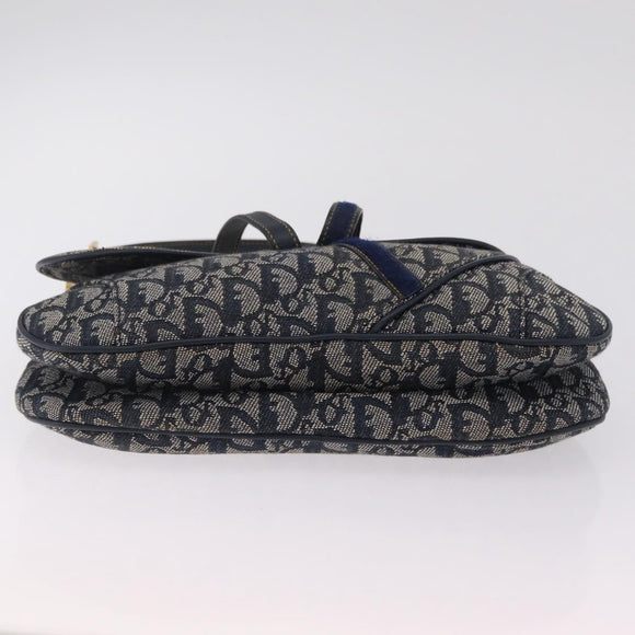 Christian Dior Trotter Canvas Double Saddle Shoulder Bag Navy Gold Auth 209322M