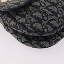 Christian Dior Trotter Canvas Double Saddle Shoulder Bag Navy Gold Auth 209322M-14