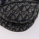Christian Dior Trotter Canvas Double Saddle Shoulder Bag Navy Gold Auth 209322M-15