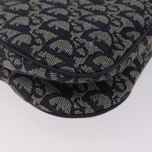 Christian Dior Trotter Canvas Double Saddle Shoulder Bag Navy Gold Auth 209322M