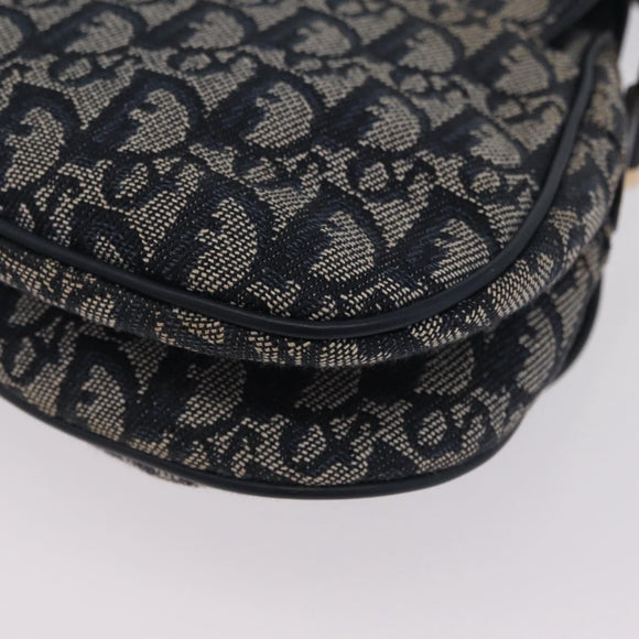 Christian Dior Trotter Canvas Double Saddle Shoulder Bag Navy Gold Auth 209322M