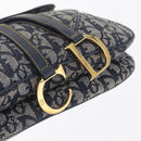 Christian Dior Trotter Canvas Double Saddle Shoulder Bag Navy Gold Auth 209322M-18
