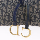 Christian Dior Trotter Canvas Double Saddle Shoulder Bag Navy Gold Auth 209322M-19