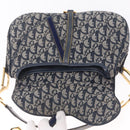 Christian Dior Trotter Canvas Double Saddle Shoulder Bag Navy Gold Auth 209322M-20