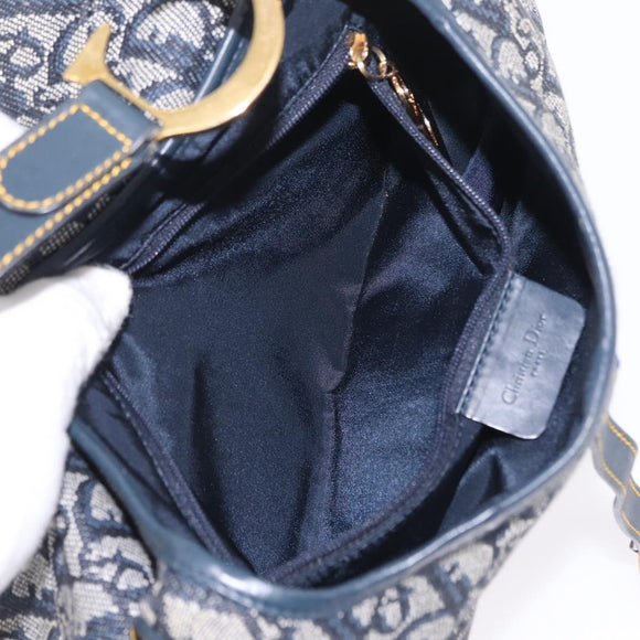 Christian Dior Trotter Canvas Double Saddle Shoulder Bag Navy Gold Auth 209322M