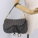 Christian Dior Trotter Canvas Double Saddle Shoulder Bag Navy Gold Auth 209322M-28