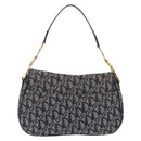 Christian Dior Trotter Canvas Double Saddle Shoulder Bag Navy Gold Auth 209322M-3