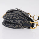 Christian Dior Trotter Canvas Double Saddle Shoulder Bag Navy Gold Auth 209322M-4