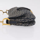 Christian Dior Trotter Canvas Double Saddle Shoulder Bag Navy Gold Auth 209322M-5