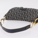 Christian Dior Trotter Canvas Double Saddle Shoulder Bag Navy Gold Auth 209322M-6
