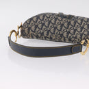 Christian Dior Trotter Canvas Double Saddle Shoulder Bag Navy Gold Auth 209322M-7
