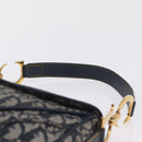 Christian Dior Trotter Canvas Double Saddle Shoulder Bag Navy Gold Auth 209322M-8