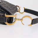 Christian Dior Trotter Canvas Double Saddle Shoulder Bag Navy Gold Auth 209322M-9