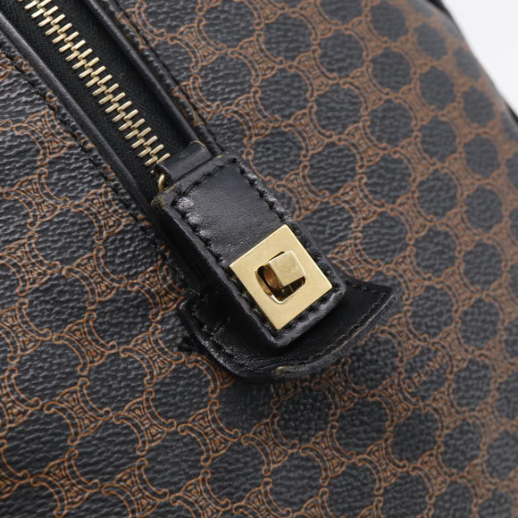CELINE Macadam Canvas Boston Bag PVC Leather Black Gold Auth 209324V